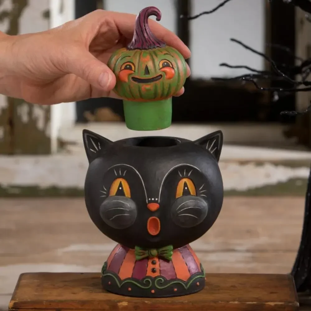 Bethany Lowe Johanna Parker Black Jack & Kinny Green Stack Cat Pumpkin Halloween